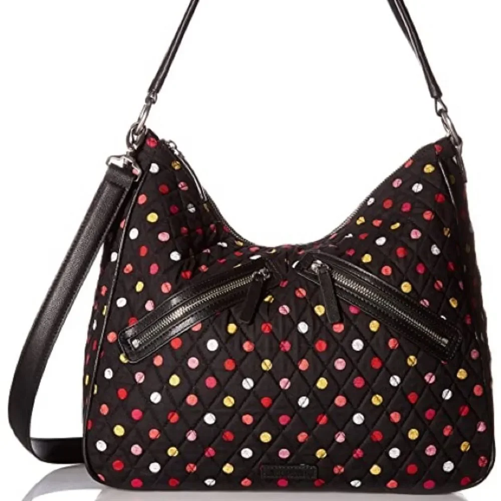 Vera Bradley Vivian Hobo Bag in Black and Red Havana Dots cotton print